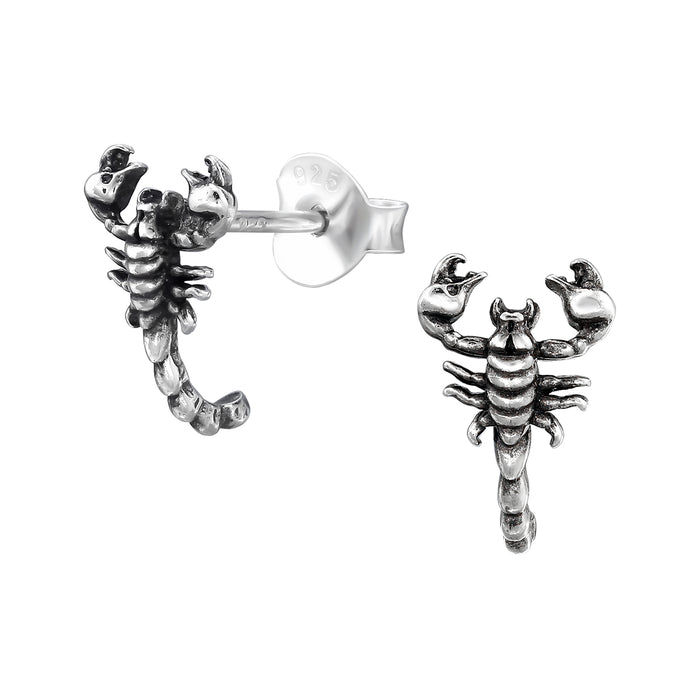 Joy|S - Zilveren Schorpioen oorbellen - 6 x 11 mm - geoxideerd - oorknoppen - sterling zilver 925