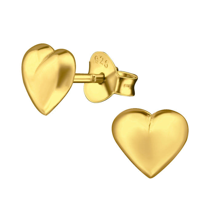 Joy|S - Zilveren hartje oorbellen - 7 x 6 mm - bol hartje oorknoppen - goudplating / goldplated