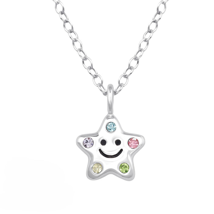 Joy|S - Zilveren ster hanger met ketting - sterling zilver 925 met verschillende kleurtjes kristal - ketting 39 cm (verstelbaar 36 cm of 39 cm)