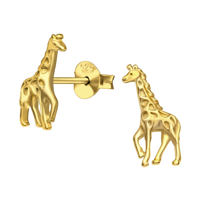 Joy|S - Zilveren giraf oorbellen - 5.5 x 11 mm - giraffe oorknoppen - gold plated