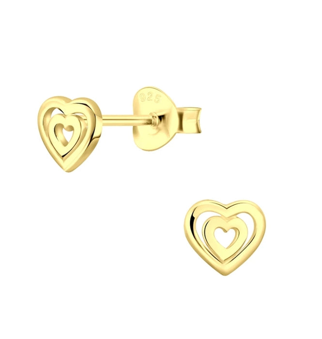 Joy|S - Zilveren hartjes oorbellen - hartje in hartje - 6 mm - massief - goudplating