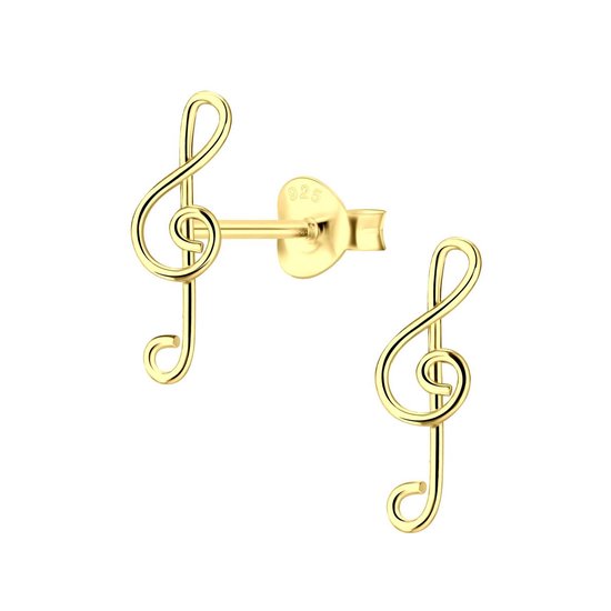 Joy|S - Zilveren muzieksleutel oorbellen 4 x 13 mm - G sleutel - goudplating