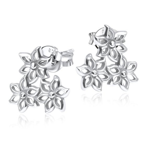 Joy|S - Zilveren bloem oorbellen - 3 bloemetjes - massief - 12 x 11 mm