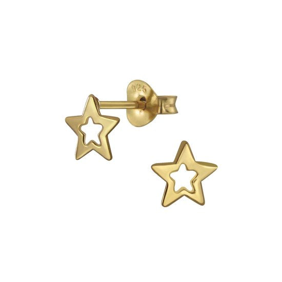 Joy|S - Zilveren ster oorbellen - 6 mm - goudplating