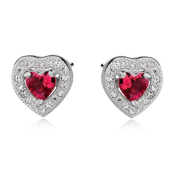 Joy|S - Zilveren hartje oorbellen 8 mm robijn roze zirkonia - gehodineerd