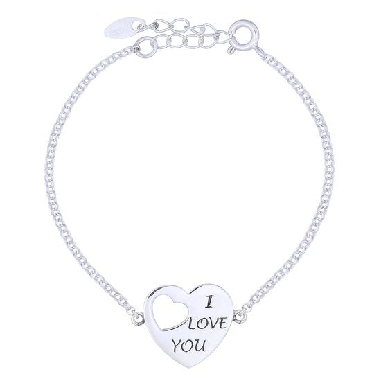 Joy|S - Zilveren hart armband "I Love You"