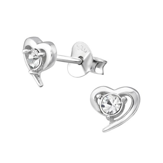 Joy|S - Zilveren hartje oorbellen - kristal - 6 mm