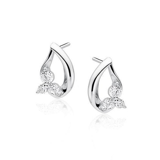 Joy|S - Zilveren elegante ovale druppel oorbellen met zirkonia bloem 10 x 15 mm - gehodineerd