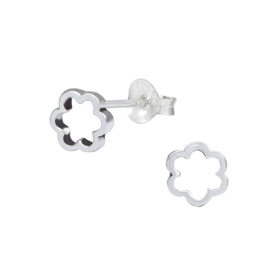 Joy|S - Zilveren bloem oorbellen 6 mm - geoxideerd