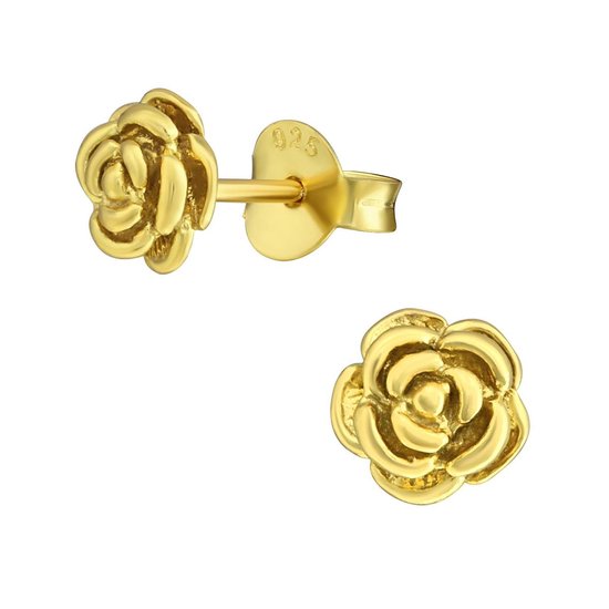 Joy|S - Zilveren roosje oorbellen 6 mm bloem - goudplating