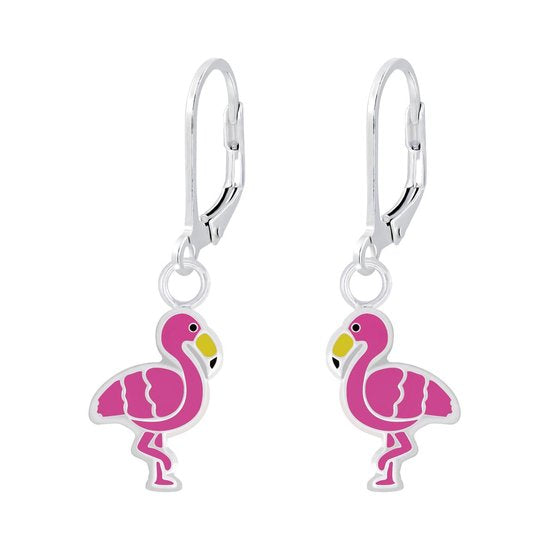 Joy|S - Zilveren Flamingo oorbellen roze vogel leverback sluiting