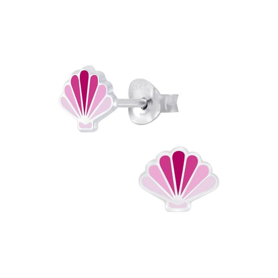 Joy|S - Zilveren schelp oorbellen - roze - 8 x 6 mm