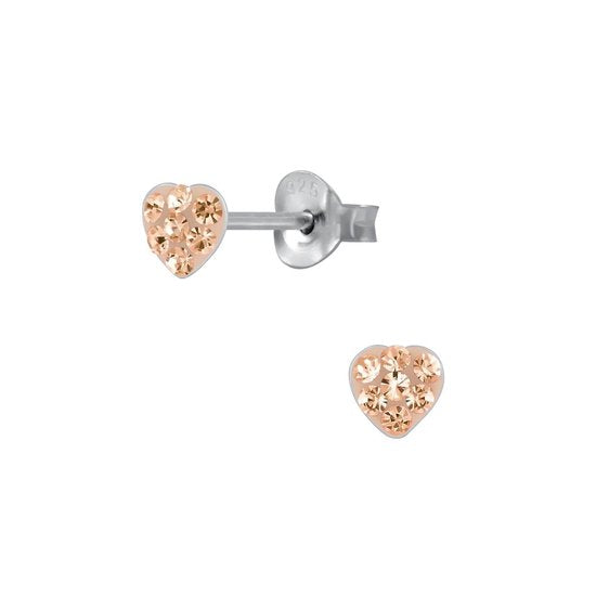 Joy|S - Zilveren petit hartje kinderoorbellen - 4 mm - perzik / peach kristal