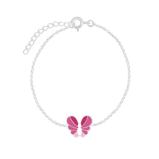Joy|S - Zilveren vlinder armband - 14 cm + 3 cm extension -roze wit