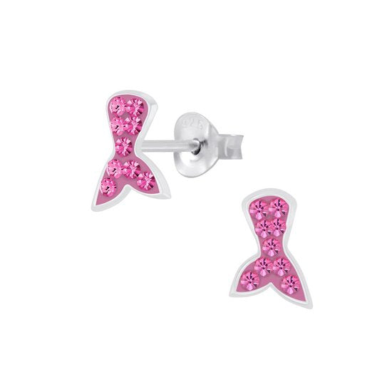 Joy|S - Zilveren zeemeermin staart oorbellen roze Mermaid tail