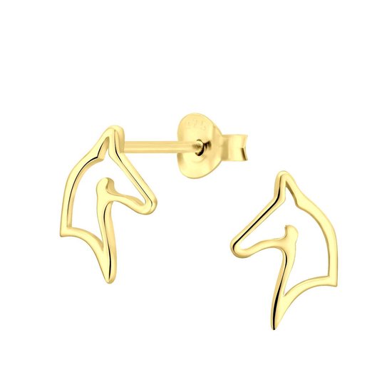 Joy|S - Zilveren paard oorbellen - paardenhoofd - 7 x 11 mm - goudplating