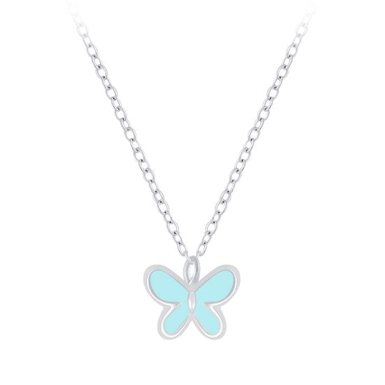 Joy|S - Zilveren petit vlinder hanger met ketting 36 cm + 5 cm extension - blauw vlindertje