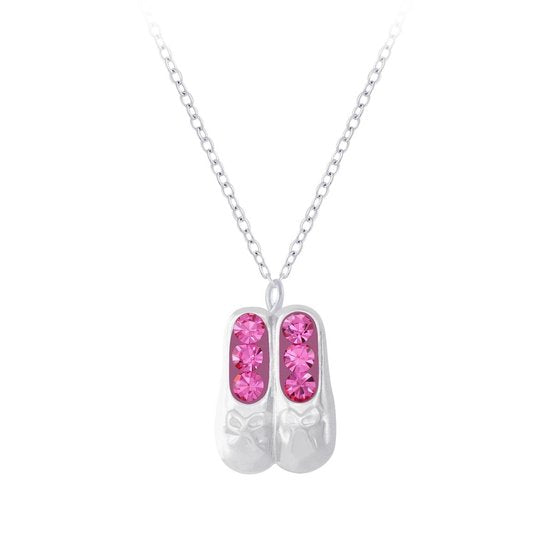 Joy|S - Zilveren ballet ballerina schoentjes hanger met ketting 36 cm + cm kristal roze