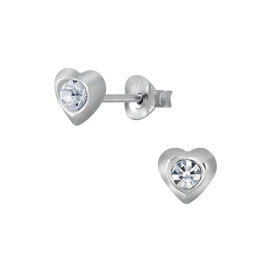 Joy|S - Zilveren mini hartjes oorbellen - 3 mm - kristal voor kinderen