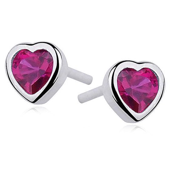Joy|S - Zilveren hartje oorbellen robijn roze zirkonia - gehodineerd - 6 mm