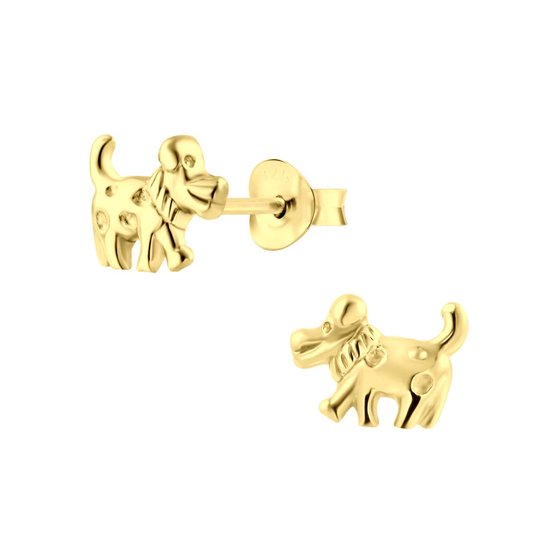 Joy|S - Zilveren hond oorbellen - 9 x 6 mm - goudplating