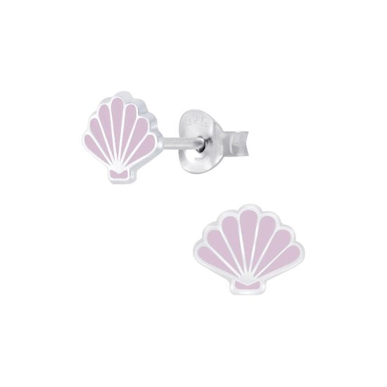 Joy|S - Zilveren schelp oorbellen - paars lila - 8 x 6 mm