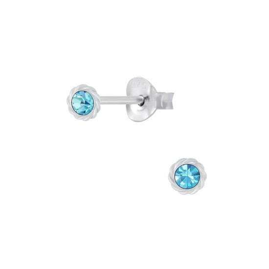 Joy|S - Zilveren mini classic kristal kinderoorknopjes aqua blauw 3.5 mm