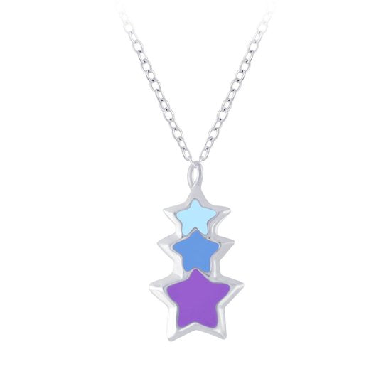 Joy|S - Zilveren sterren hanger met ketting 36 cm + 5 cm - 3 sterren