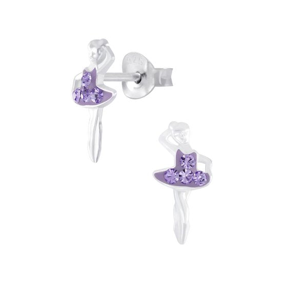 Joy|S - Zilveren ballerina ballet danseres oorbellen 6 x 12 mm paars danseres