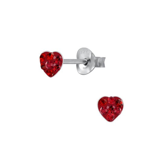 Joy|S - Zilveren petit hartje kinderoorbellen - 4 mm - rood kristal