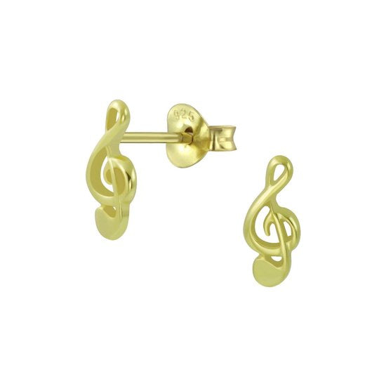 Joy|S - Zilveren muzieksleutel oorbellen - 4 x 9 mm - G sleutel - muziek noot - goudplating