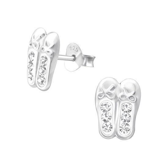 Joy|S - Zilveren ballet ballerina schoentje met kristal oorbellen 7 x 9 mm danseres