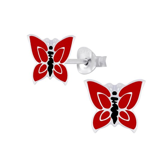 Joy|S - Zilveren vlinder oorbellen rood 9 x 8 mm