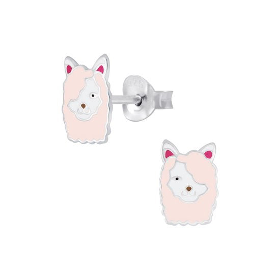 Joy|S - Zilveren alpaca lama oorbellen - 6 x 9 mm - roze