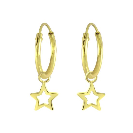 Joy|S - Zilveren ster bedel oorbellen - oorringen - gold plated / goudplating