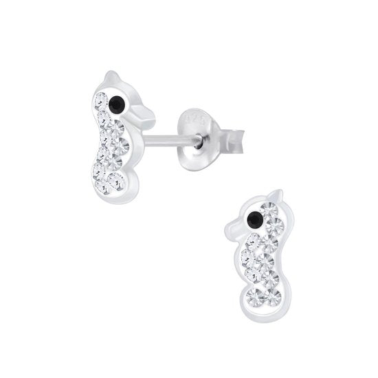 Joy|S - Zilveren zeepaardje oorbellen 5 x 9 mm wit