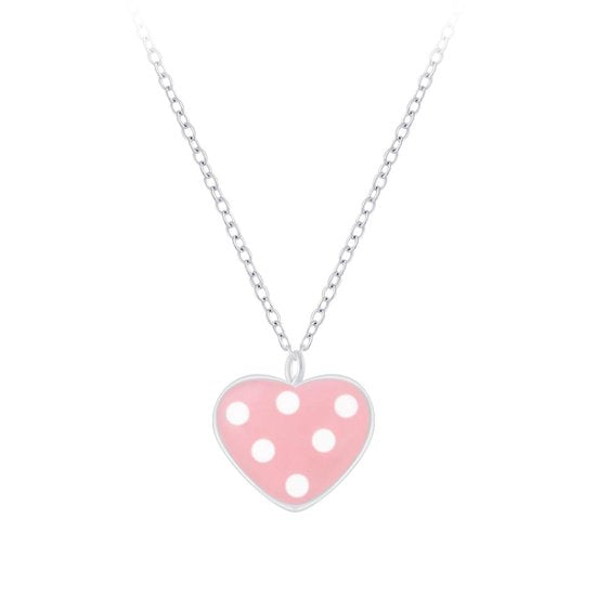 Joy|S - Zilveren roze hartje hanger met ketting - 36 cm + 5 cm extension - witte stipjes