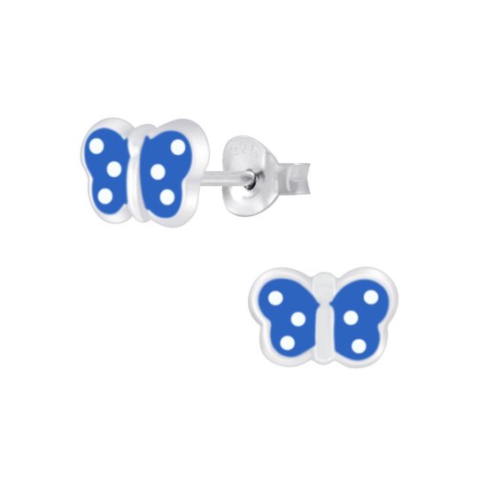 Joy|S - Zilveren vlinder oorbellen blauw