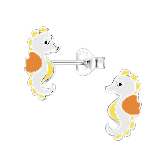 Joy|S - Zilveren Zeepaard oorbellen 7 x 12 mm geel - wit