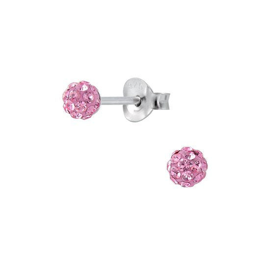 Joy|S - Zilveren petit rond oorbellen - balletje 4 mm - kristal roze