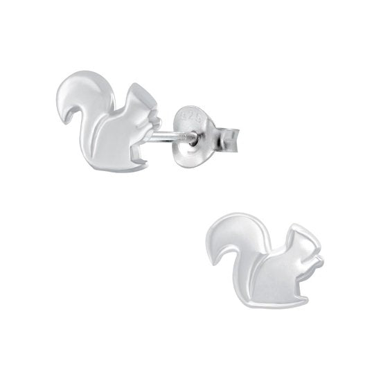 Joy|S - Zilveren eekhoorn oorbellen - 9 x 7 mm - egaal
