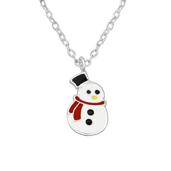 Joy|S - Zilveren sneeuwpop winter kerst hanger 7 x 11 mm met ketting 39 cm Sterling zilver 925