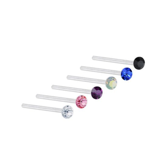 Joy|S - Zilveren neuspiercing set - 6 stuks - 2 mm - multicolor