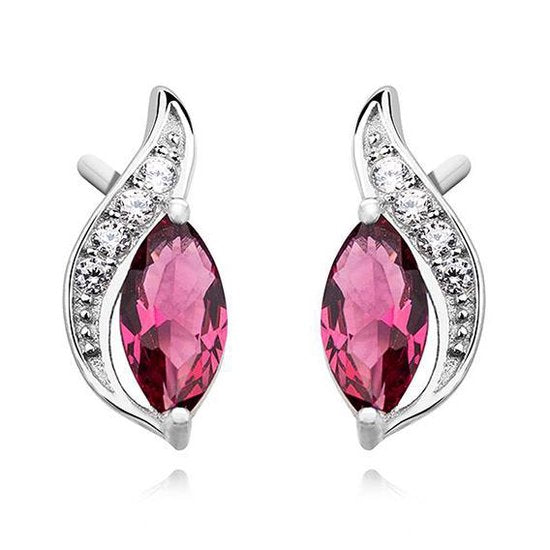 Joy|S - Zilveren elegante druppel oorbellen zirkonia marquise robijn roze