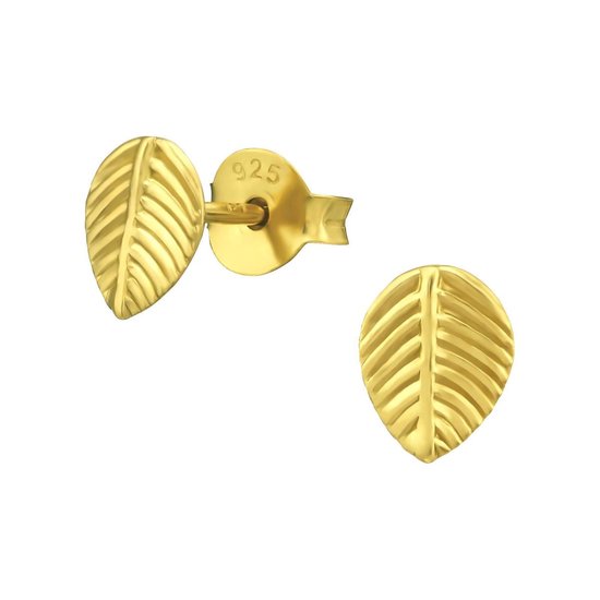 Joy|S - Zilveren blad oorbellen 5 x 7 mm gold plated / goudplating