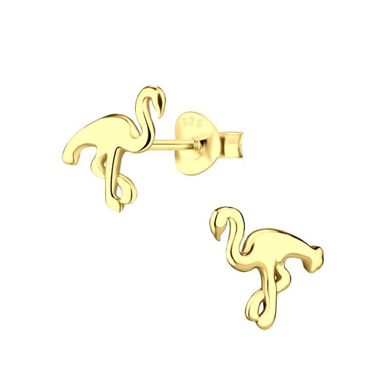 Joy|S - Zilveren Flamingo oorbellen - vogel - goudplating