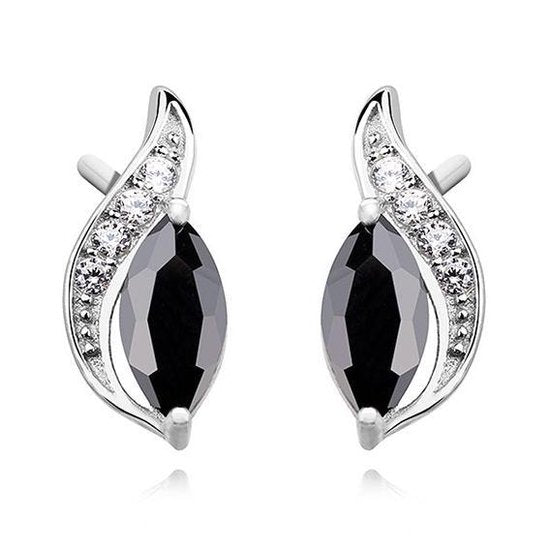 Joy|S - Zilveren elegante druppel oorbellen zirkonia marquise zwart