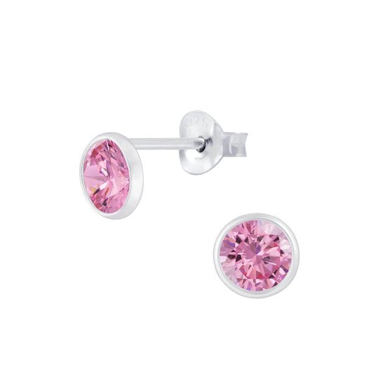 Joy|S - Zilveren rond oorbellen 4 mm zirkonia roze