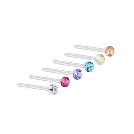 Joy|S - Zilveren neuspiercing set 6 stuks multicolor