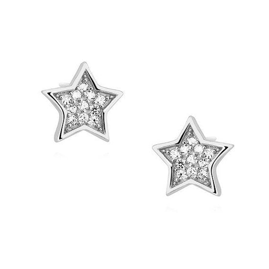 Joy|S - Zilveren ster oorbellen - 8 mm - zirkonia - gehodineerd - t42